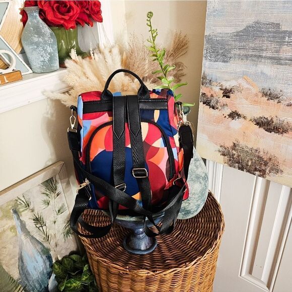 POABA Geometric Multicolored Convertible Anti - Theft Backpack. - Picture 9 of 15